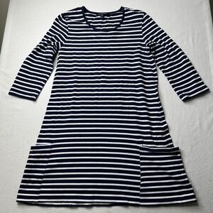 Chadwicks Womens Striped Dress Women's Small Navy Blue White 3/4 Sleeve‎ Pockets